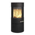 Haas+Sohn VITUS.l Stahl Kaminofen 3-Sichtscheiben mit Kochplatte mit Holzfach und Türe tief-schwarz