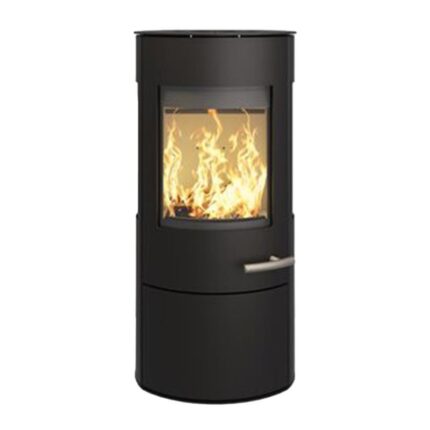 Haas+Sohn VITUS.l Stahl Kaminofen 3-Sichtscheiben mit Kochplatte mit Holzfach und Türe tief-schwarz