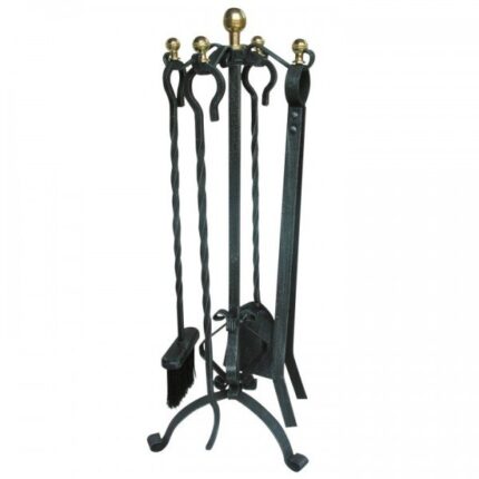 Kaminbesteck 4 tlg. schwarz Messingknöpfe