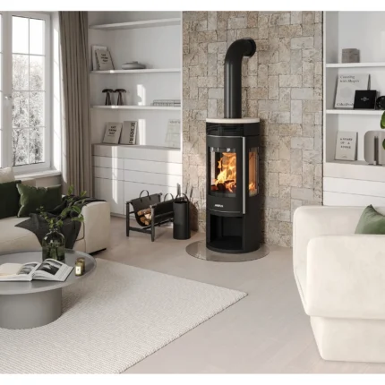 Justus Kaminofen Mino Trios 2.0 Stahl Schwarz mit Abdeckplatte Grau 5 kW