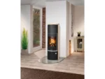 Justus Kaminofen Faro W+ 2.0 Stahl Schwarz mit Sandstein Holzoptik 7 kW