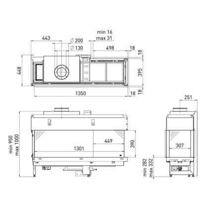 Spartherm DRU Metro 130XTL-41 RCH Gas-Kamineinsatz G31 / Rechts / Ceraglas / Clear View